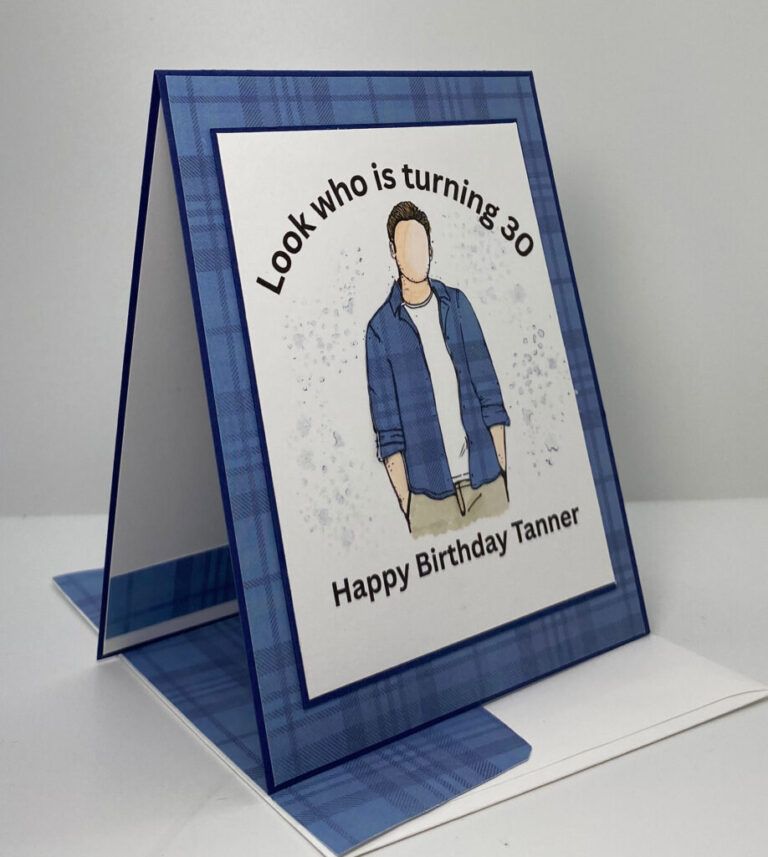 Personalized 30th Birthday Card: Creating Custom Masculine Cards with Plaid Patterns and Hand-Colored Images